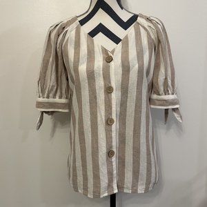 Lauren Conrad Beige and White Stripe Linen Blend Top